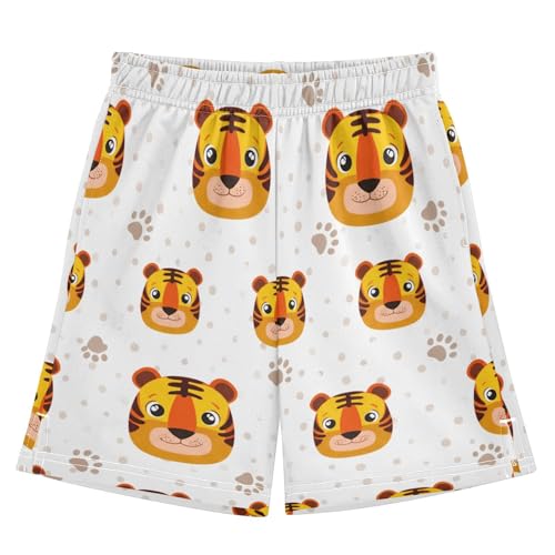 Cartoon Animals Athletic Shorts with Zipper Pockets, Youth Boys Athletic Running Shorts for Summer