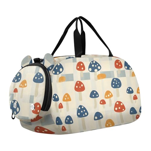 Duffle Bag for Boys or Girls with Shoes Compartment, Colorful Mushroom Print Sports Travel Bag Overnight