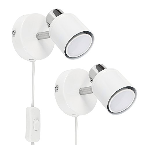 MiniSun | Modern White and Chrome Single Adjustable Wall Spotlights | Wall Spotlights, Home Décor & Improvement Essential | Set of 2