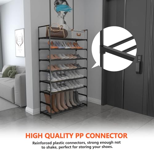 Image of Hsscblet 8 Tiers Metal Shoe Rack,Adjustable Shoe Shelf Storage Organizer with Hooks,Stackable Boot & Shoe Storage,for Entryway,Hallway,Closet,Black