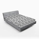 Ambesonne Black and White Fitted Sheet, Monochrome Ikat Pattern Bohemian Chevron Modern Scribble Print, Soft Decorative Fabric Bedding All-Round Elastic Pocket, Queen Size, White and Charcoal Grey