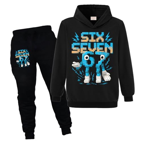 Yaokilyly Kids Six Seven Boys Girls 67 MEME Jumper and Jogger 2Pcs Sets Tracksuits Hoodie (Black 9 Years)