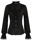 Women Victorian Ruffled Lotus Shirt Gothic Stand-up Collar Blouse Tops Black M