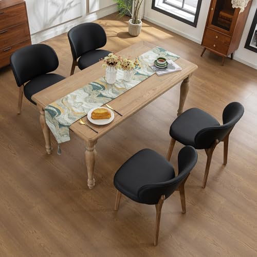 Image of YOUNIKE Dining Chairs Set of 4 Modern Kitchen Dining Room Chairs Black | Faux Leather Upholstered Armless Side Accent Chair with Back Wide Padded Seat Wooden Leg, Soft, Waterproof, Comfortable