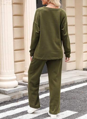 Dokotoo Women's Cotton 2 Piece Outfits Sweatsuit Casual Fall Long Sleeve Knit Tops And Pants Lounge Sets2