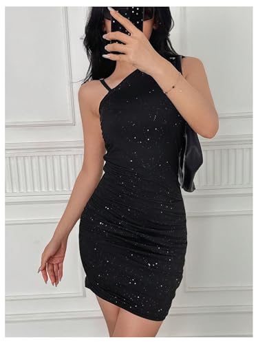 SweatyRocks Girl's One Shoulder Glitter Short Bodycon Dress Sleeveless Party Dresses3