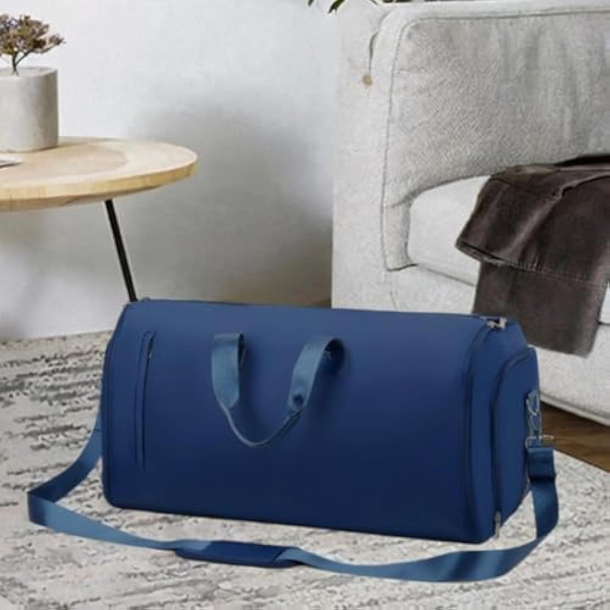 Dark Blue Leather Duffle Bag for Travel and Backpacking