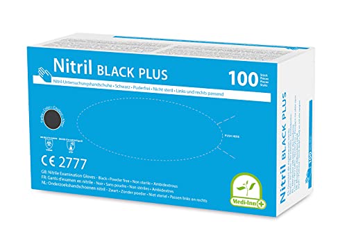 Medi-Inn+ Nitril black plus Einweghandschuhe GröÃe L | 100 Stück | Nitrilhandschuhe schwarz in praktischer Spenderbox | puderfrei & latexfrei