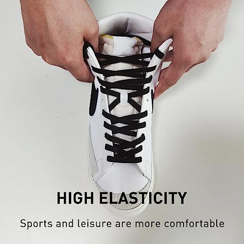 Image of UamGlsob 2 Pairs 5 /16 inch Flat Elastic Shoe Lace, Stretch Shoelaces | 8mm Stretchy Shoe Strings Replacement for High Top, Low Top Sneakers, Tie Once, Slip On Convenience, Easy Slip-on Fit