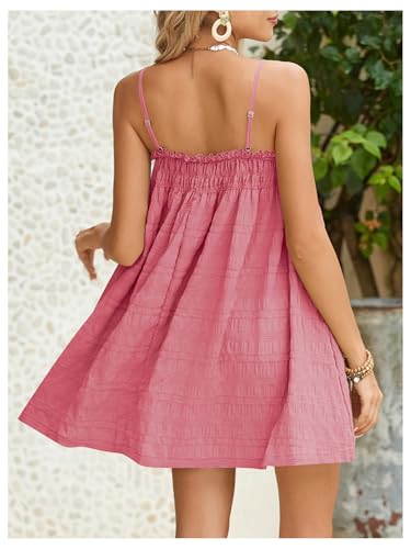 Image of MakeMeChic Women's Babydoll Dress Sleeveless Swing Shirred Mini Dresses | Beach, Summer, Sundress, Ruffle, Casual Dress, Flowy Dress