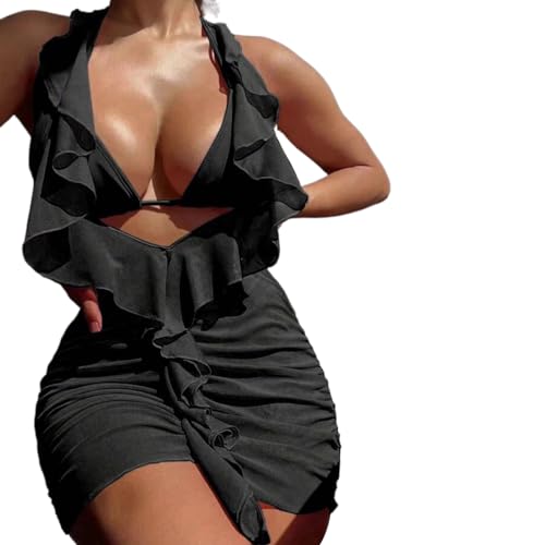 Maillot de bain 3 pièces dos nu avec robe portefeuille de plage