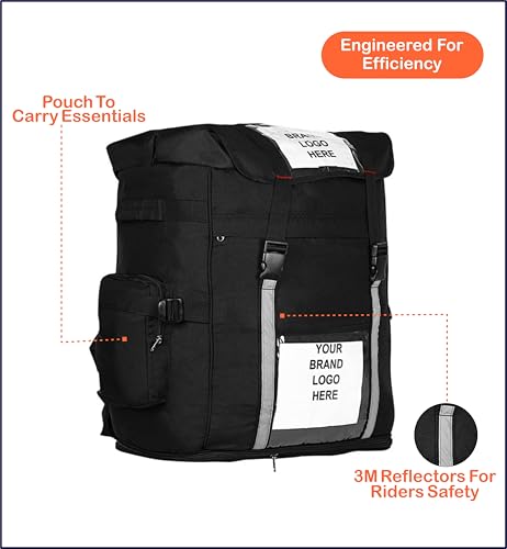 Image of Premium 130L (Extra Large - XXL) Delivery Bag for Logistics & Courier | 27-Inch Waterproof Backpack for Bike & Scooter | Heavy Duty Ecommerce & Grocery Bag with Rain Cover (Black)