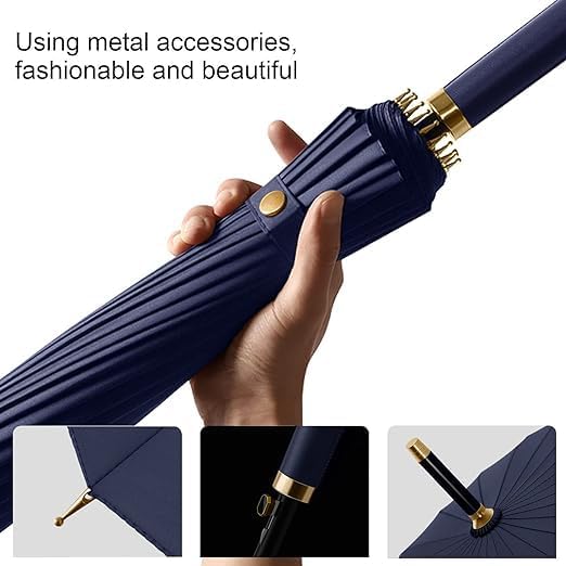 7Seas 24-Rib LARGE Luxury Look UMBRELLA | Windproof & Waterproof Premium Look Big Size Coverage Umbrella | Automatic Open Oversize Anti-UV Straight Umbrella for Rain Suitable for Man & Woman (Blue) 3
