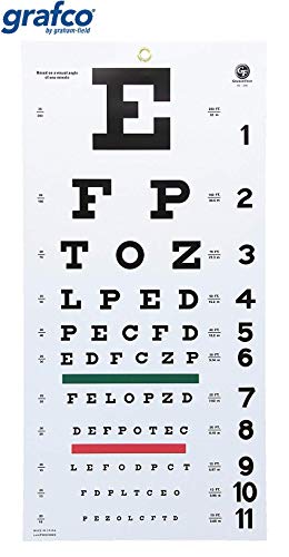 Graham-Field Grafco 1240 Snellen Hanging Eye Chart, 20' Distance, Non-Reflective, Matte Finish with Green and Red Color Bar