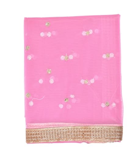 Image of YOUTHQUAKE Women's Net Embroidered Full Size Dupatta With 4 Side Golden Lace
