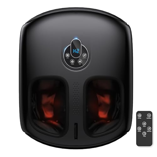 Foot Massager Machine with Heat - Shiatsu, Kneading, Rolling Compression, 4 Modes & 5 Intensity Levels, Versatile Control Methods for Home Office Relaxation, Gift for Men Women