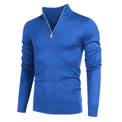 Men's High Neck Half Zipper Long Sleeved Warm Pullover Sweater Solid Color Casual Lightweight Black Pullover Sweater