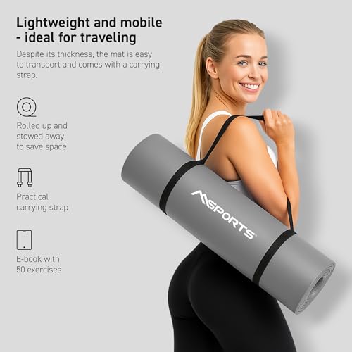 Image of MSPORTS Yoga Mat Premium Non Slip Thick - Extra Comfortable Exercise Mat for Home Workouts, Pilates, Stretching & Gym - Cushioned NBR Foam, Gym Mat with Strap, for Women & Men