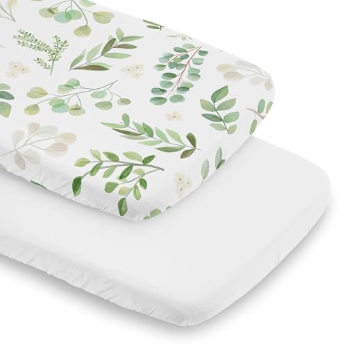 Image of Sweet Jojo Designs Boho Floral Leaf Boy Girl Unisex /Gender Neutral Baby Bassinet Sheets Fitted Sheet Set Infant Newborn Nursery Oval Rectangle Hourglass Mattress 2p White Green Bohemian Watercolor