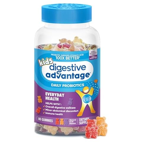 Digestive Advantage Probiotics For Digestive Health, Kids Probiotic Gummies, Daily Probiotics For Women, Men & Kids Minor Abdominal Discomfort, & Gut Health, 80ct Natural Fruit Flavors Cover