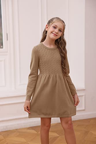 Fommykin Girls Sweater Dress Kids Crew Neck Long Sleeve Cute Fall Winter Kintted Dresses for 4-14Years4