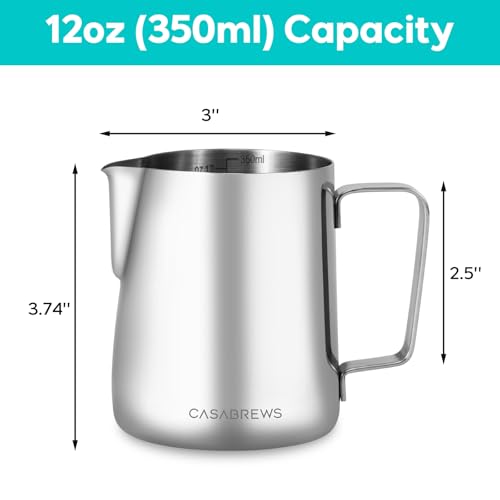Image of CASABREWS CASMP350 Milk Frothing Pitcher with Sharp Spout, 350ml (12oz) | Stainless Steel, for Cappuccino or Latte Art, V-Sharp Mouth Design, Ergonomic Handle, Easy To Clean