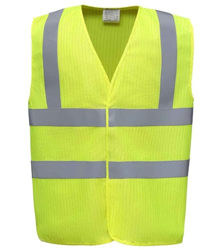 Hi-Vis Anti-Static Flame Retardant Waistcoat | High Visibility Safety Vest with Reflective Tape | Lightweight Protective Workwear for Industrial Use (Yellow, L)