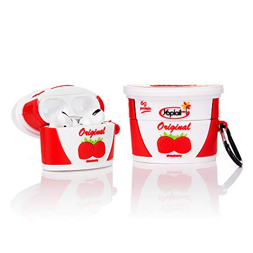 TAOCHEN Coque en Souple Silicone de Dessin Animé Compatible avec Les AirPods Pro - Housse de Protection Antichoc Cute Funny [Série de Crème Glacée Snack] (Yaourt à la Fraise) Cover