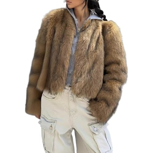Abrigo Pelo Mujer Invierno Chaqueta Corto de Piel Sintética Reversible para Mujer con Capucha Grueso Cálido Abrigo Forro Polar Mullido Abrigos Manga Larga con Cremallera Moda Lujo Faux Fur Jacket