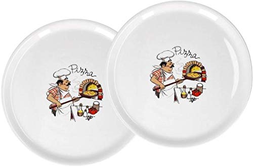 Emilja® Pizzateller 31cm Porzellan - 2er Set - Dekor Pizzabäcker Cover