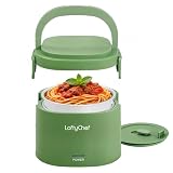 LoftyChef Portable 20-Ounce Electric Heated Lunch Box, 2.5-Cup Plug-in Food Warmer for Travel & Office, Leak-Proof Silicone-Sealed Lid, Foldable Handle, Ideal for Soup, Chili & Leftovers, Green