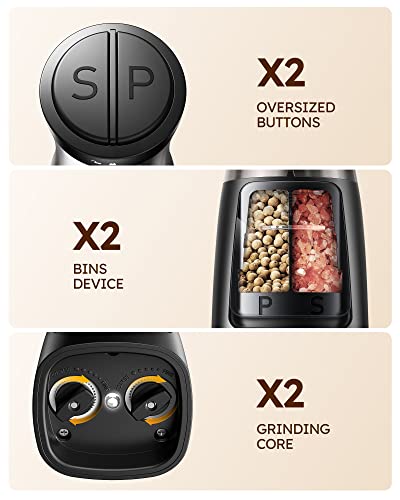 Sangcon 2 In 1 Electric Salt And Pepper Grinder Set, Battery Powered Dual Salt And Pepper Grinder Shaker Mill, Automatic One-Handed Operation Refillable With Light, Adjustable Ceramic Grinder #TOP6