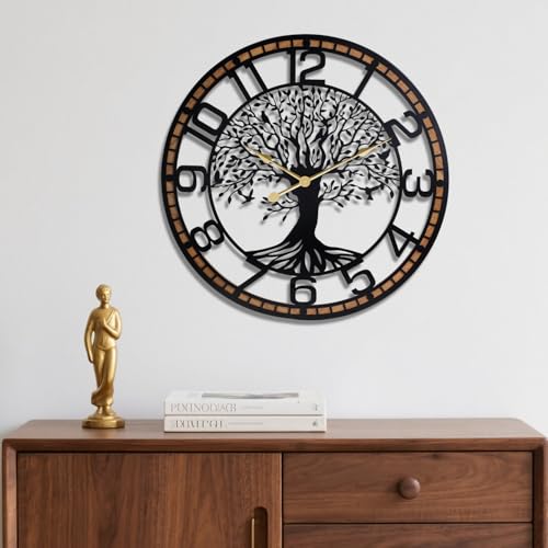Dankeit Tree of Life Wall Clock, 24Inch Metal Black Family