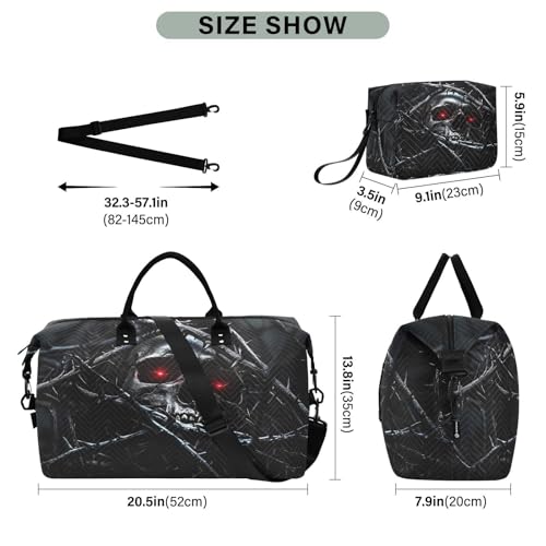 Skull Eye Red Duffle Bag for Travel, Gym Bag with Multiple Interior Pockets for Men Women Overnight Purse Included 20.5 x 1.9 x 13.8 In3