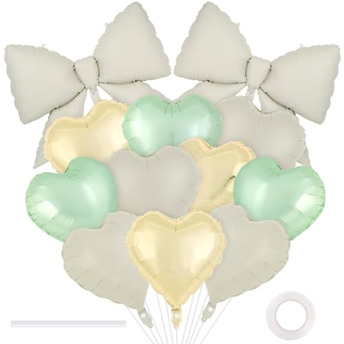 Image of 12 Pcs 18 Inch Heart Balloons and 38 Inch Bow Balloons, Large Foil Bow Heart Balloon Bow Party Decorations for Birthday Baby Shower Valentines Wedding Party