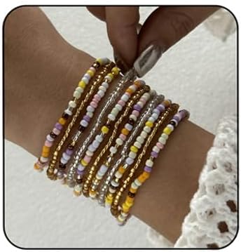 Shell Beaded Bracelet for Women Boho Colorful Beads Bracelets Adjustable Elastic Beach Jewelry Bohemian Stackable Summer Bracelets Tropical Charm Bracelet Beach Vacation Accessories for Women