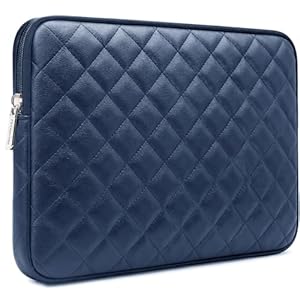 RAINYEAR 14 Inch Laptop Sleeve Diamond PU Leather Protective Shockproof Case Zipper Cover Water Resistant Carrying Bag Compatible with 14" Notebook Computer Tablet Ultrabook Chromebook(Navy Blue)