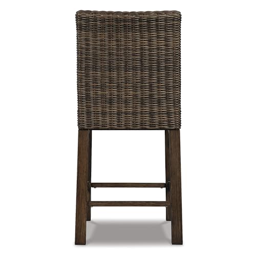 Signature Design by Ashley Paradise Trail Outdoor 27.5\" Wicker Patio Barstool, 2 Count, Brown