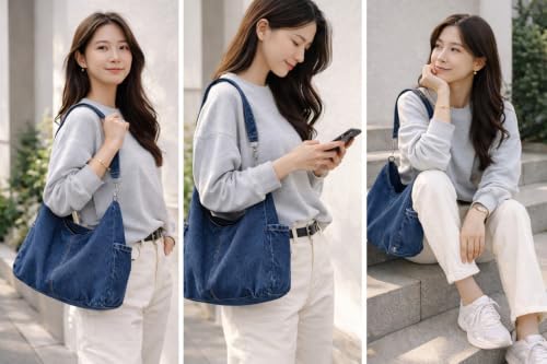 HaveGlam Women's Denim Shoulder Tote Bag Blue - Image 3