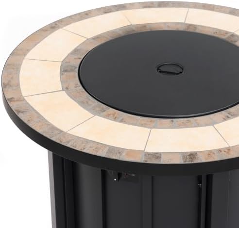 30" Propane Gas Fire Pit Table, 50000 BTU Round Steel Fire Pit with Mosaic Ceramic Tabletop for Outside Patio Deck Garden Backyard- Black