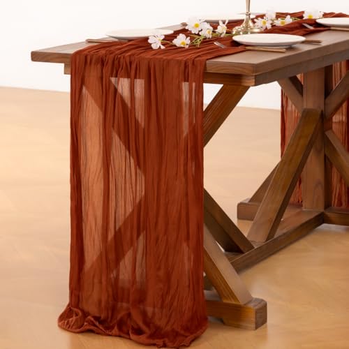 Image of Socomi 2pcs Terracotta Summer Cheesecloth Table Runner Boho Rustic Gauze 120 inch 10FT Cheese Cloth Sheer Runner for Wedding Party Baby Shower Birthday Home Decor Holiday Decorations