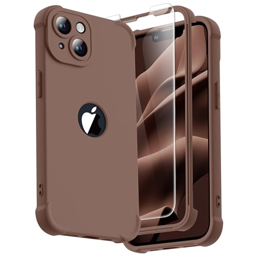 ORETECH 3 in 1 for iPhone 14 Plus Case with 2X Screen Protector,Brown