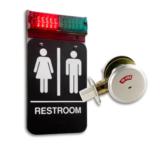 HEADS UP LOCK Commercial Restroom Occupancy Indicator System | See Availability Up to 300 ft Away | LED Door Signal + Deadbolt | for Warehouses, Facilities, Office Buildings & Restaurants