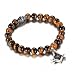 LAMUCH Fashion Masonic Freemason Tiger 's Eye Stainless Steel Buddha Beads Link Bracelet for Men