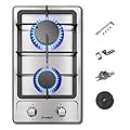 Gas Cooktop 2 Burner, Cooksir Built in Gas Stovetop 12 Inches, NG/LPG Convertible Stainless Steel Gas Hob with Flame Out Protection, for Apartments, Indoor Use, 110v