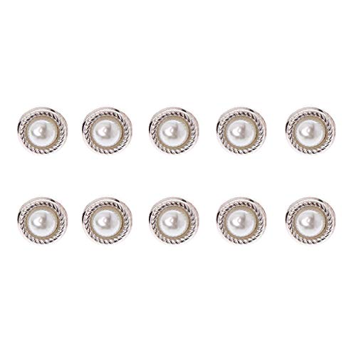 Gjyia 10Pcs Creamy White Faux Pearl Plastic Shank Buttons Sewing Wedding Crafts Embellishment 10mm Creamy White + Silver 10mm
