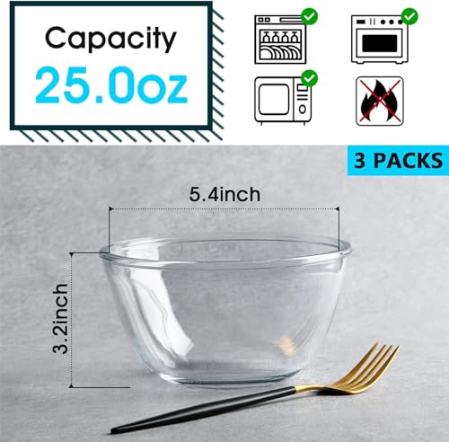Image of WRINGO Glass Bowl for Kitchen Prep, Dessert, Dips, and Candy Dishes, Cake, Snack Bowl Set of 6 Or Nut Bowl, and Microwave Safe Clear Glass Bowls for Mixing, Storing Size 5.5 Inch