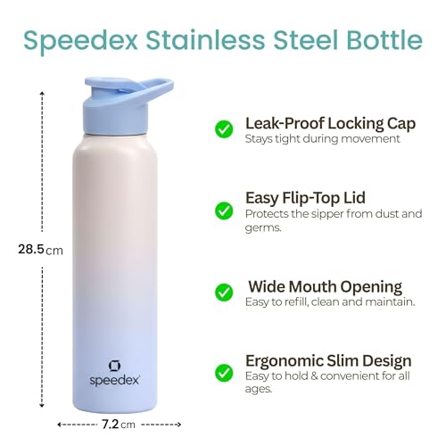 Image of Speedex Stainless Steel Water Bottle 1 Ltr, Leak Proof Sipper Cap, BIS Approved 1000 ml Metal Bottle For Daily, Office, School, Gym, Travel Use for Men, Women, Kids, Adults, Pink Blue, Set of 4