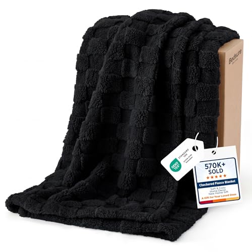 Bedsure GentleSoft Black Throw Blanket for Couch - Checkered Fleece Blankets Gifts for Kids Girls, Cute Soft Cozy Throw for Bedroom Home Decor Gifts, 50x60 Inches