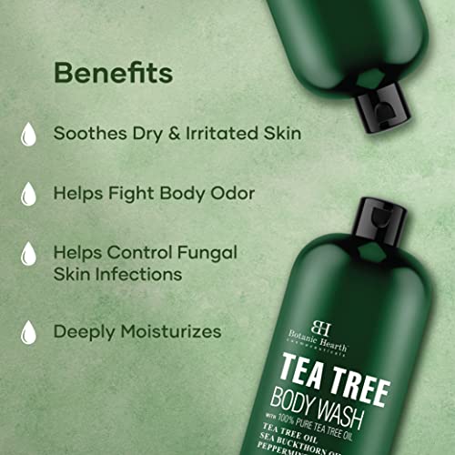 Botanic Hearth Tea Tree Body Wash, Helps Nail, Athletes Foot, Ringworms, Jock Itch, Acne, Eczema & Body Odor, Soothes Itching & Promotes Healthy Skin And Feet, Naturally Scented, 16 Fl Oz 2 Pack #TOP2